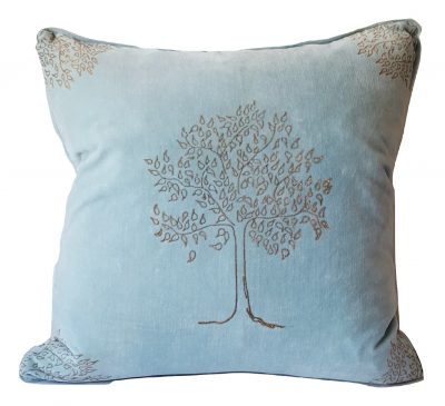 the blockprint tree - products - velvet - cushion - blue - large