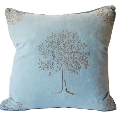 the blockprint tree - products - velvet - cushion - blue - large