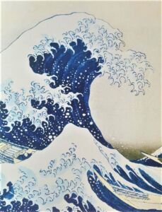 The blockprint tree - scrapbook - scarves - marigold - khadi - blue - hokusai-1